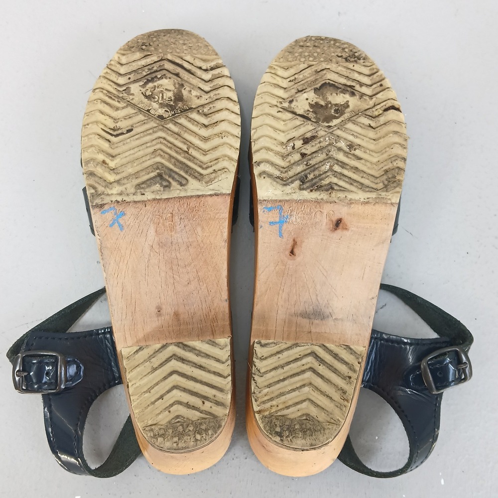 Sven Original Clog Sandals Women EU 36 US 5.5 Blue Patent Leather Wood Platform - Picture 10 of 12